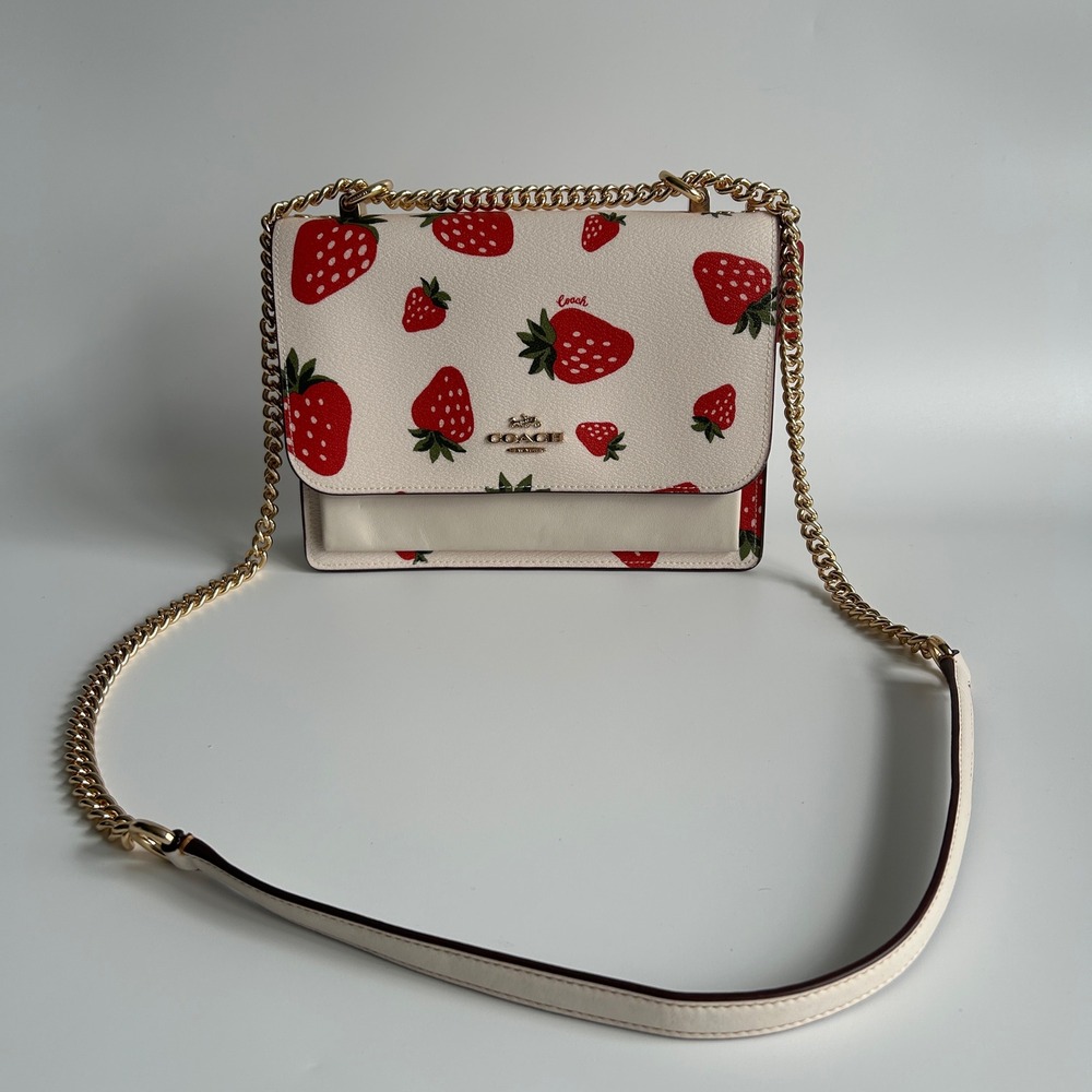 Coach Klare Crossbody Chalk White Strawberry Pebbled Leather Bag Excellent - Picture 2 of 12